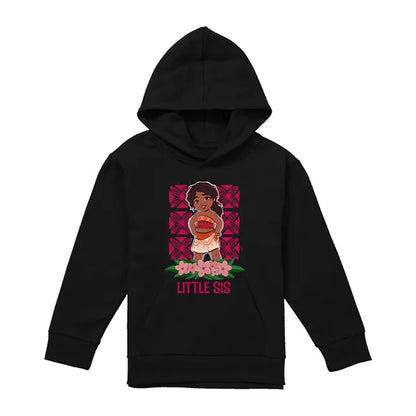 Black - Front - Moana 2 Childrens-Kids Little Sis Simea Pullover Hoodie