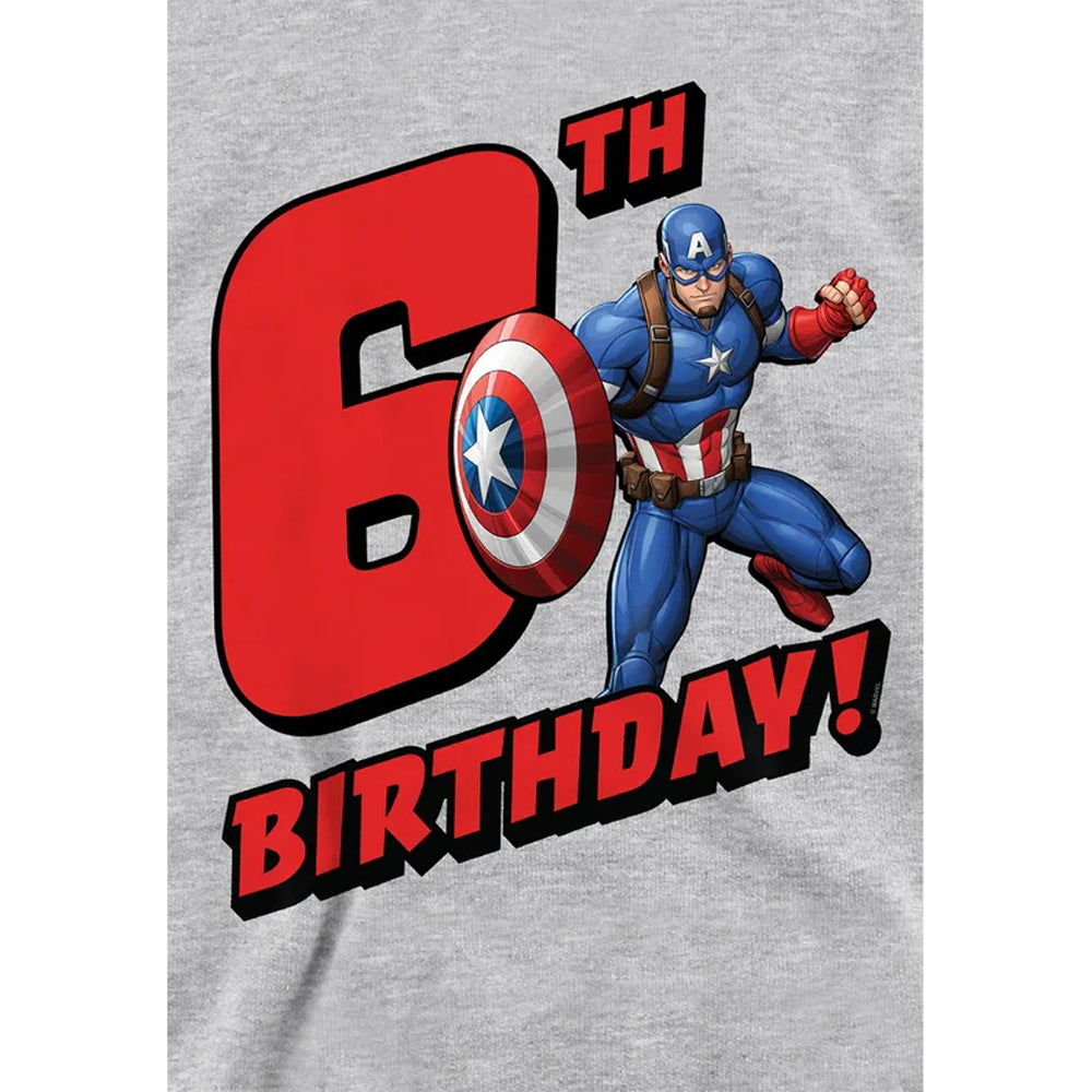 Athletic Heather - Side - Captain America Childrens-Kids 6th Birthday Heather Pull Over Hoodie