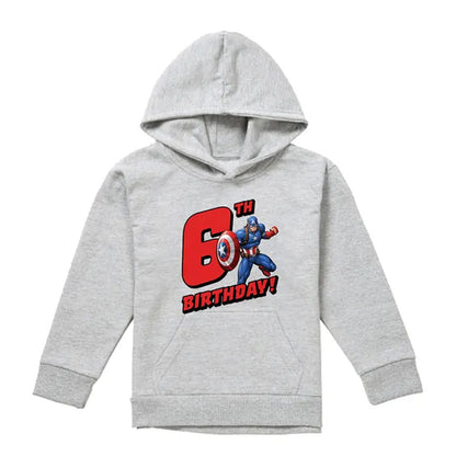 Athletic Heather - Front - Captain America Childrens-Kids 6th Birthday Heather Pull Over Hoodie