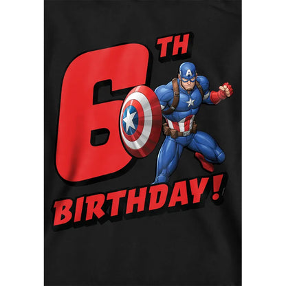 Black - Side - Captain America Childrens-Kids Pull Over 6th Birthday Hoodie