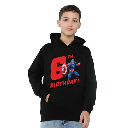 Black - Lifestyle - Captain America Childrens-Kids Pull Over 6th Birthday Hoodie