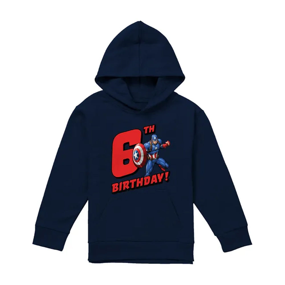 Navy - Front - Captain America Childrens-Kids Pull Over 6th Birthday Hoodie
