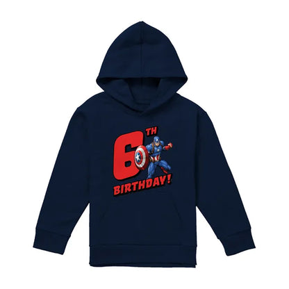 Navy - Front - Captain America Childrens-Kids Pull Over 6th Birthday Hoodie