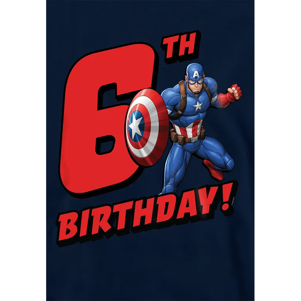 Navy - Side - Captain America Childrens-Kids Pull Over 6th Birthday Hoodie
