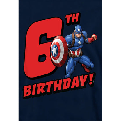 Navy - Side - Captain America Childrens-Kids Pull Over 6th Birthday Hoodie