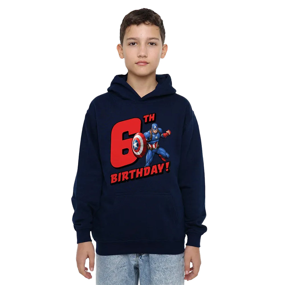 Navy - Lifestyle - Captain America Childrens-Kids Pull Over 6th Birthday Hoodie