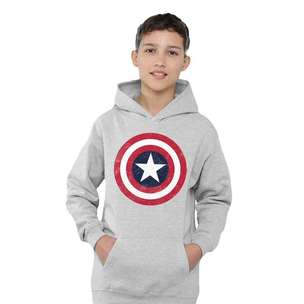 Athletic Heather - Lifestyle - Captain America Childrens-Kids Shield Heather Pull Over Hoodie