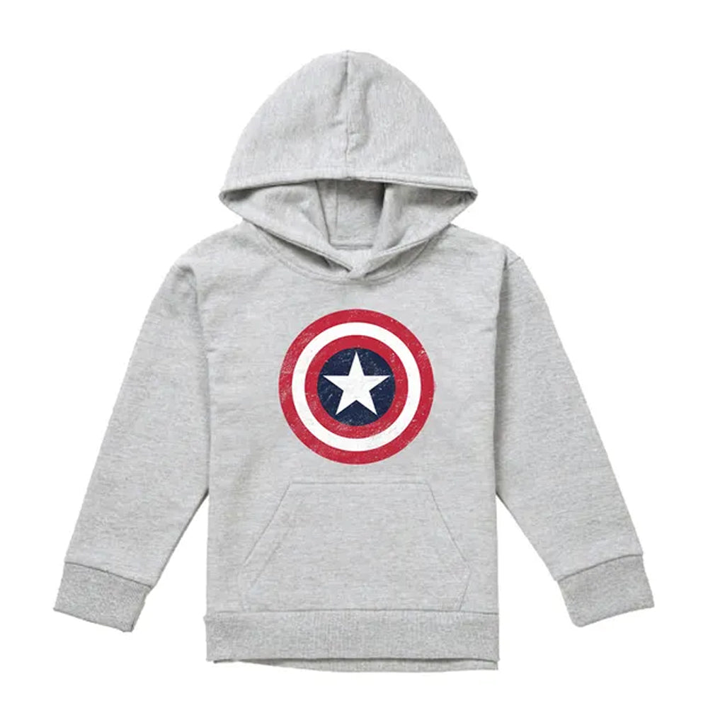 Athletic Heather - Front - Captain America Childrens-Kids Shield Heather Pull Over Hoodie