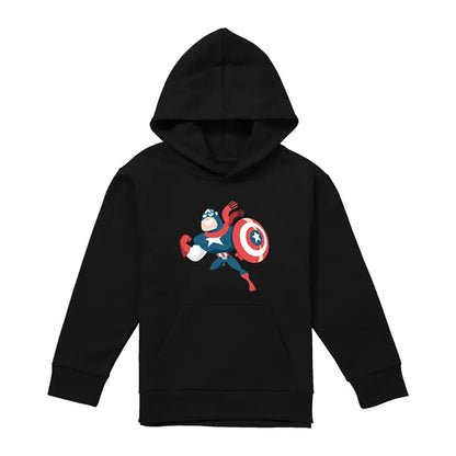 Black - Front - Captain America Childrens-Kids Holiday Outfit Pull Over Hoodie