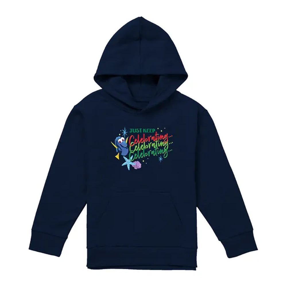 Navy - Front - Finding Nemo Childrens-Kids Just Keep Celebrating Dory Christmas Hoodie