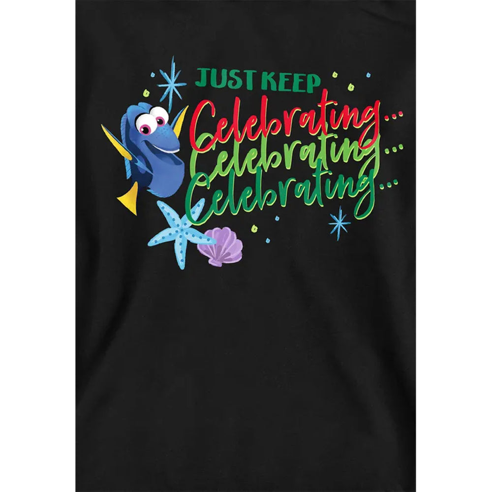 Black - Side - Finding Nemo Childrens-Kids Just Keep Celebrating Dory Christmas Hoodie