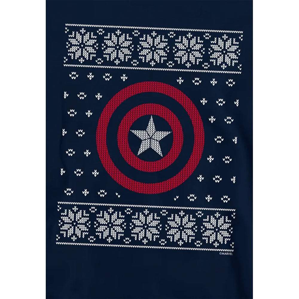 Navy - Side - Captain America Childrens-Kids Shield Pull Over Christmas Hoodie