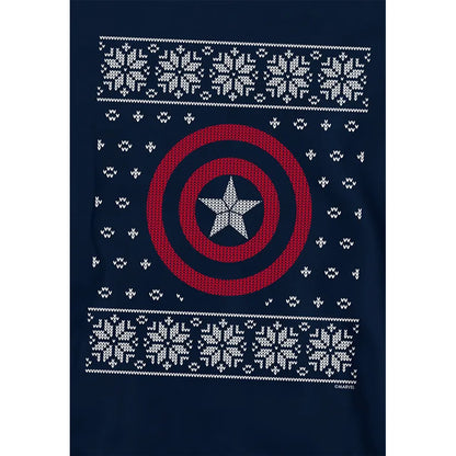Navy - Side - Captain America Childrens-Kids Shield Pull Over Christmas Hoodie