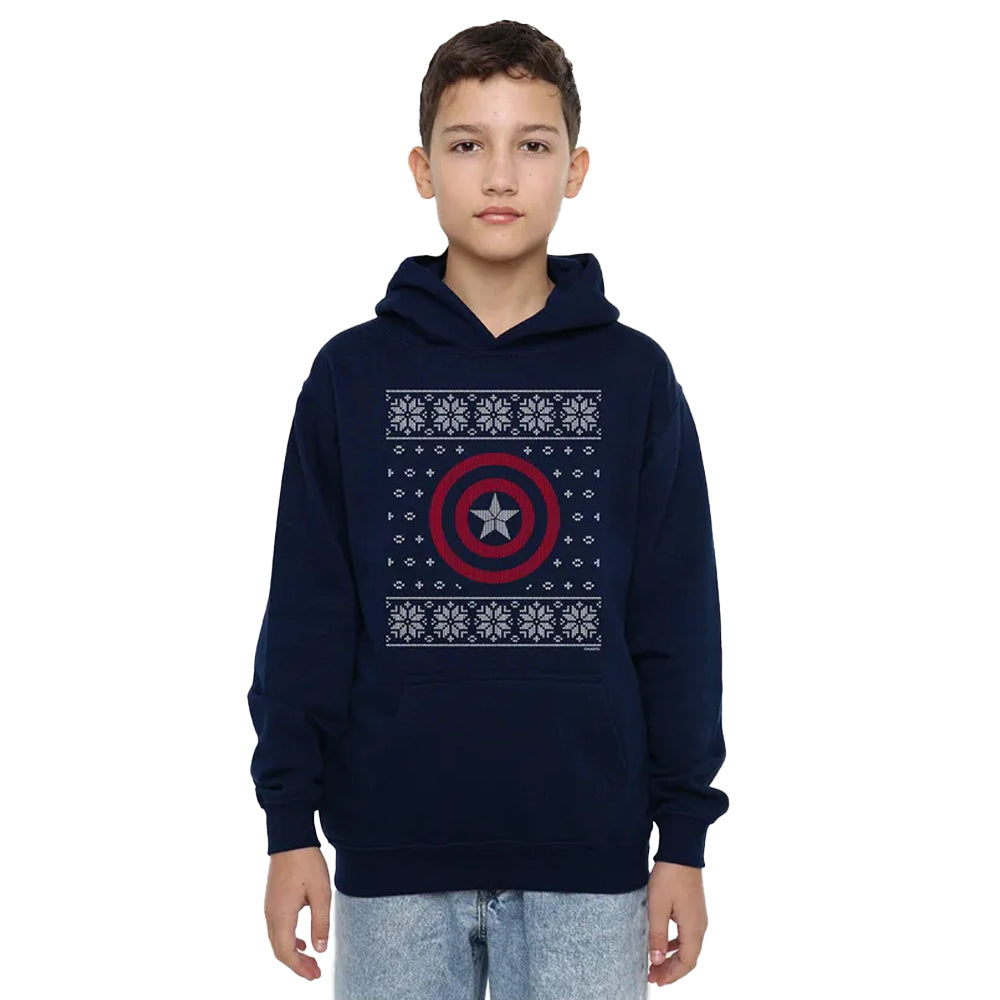 Navy - Lifestyle - Captain America Childrens-Kids Shield Pull Over Christmas Hoodie
