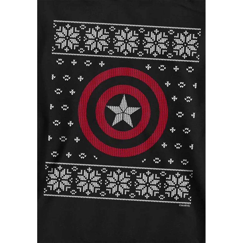Black - Side - Captain America Childrens-Kids Shield Pull Over Christmas Hoodie
