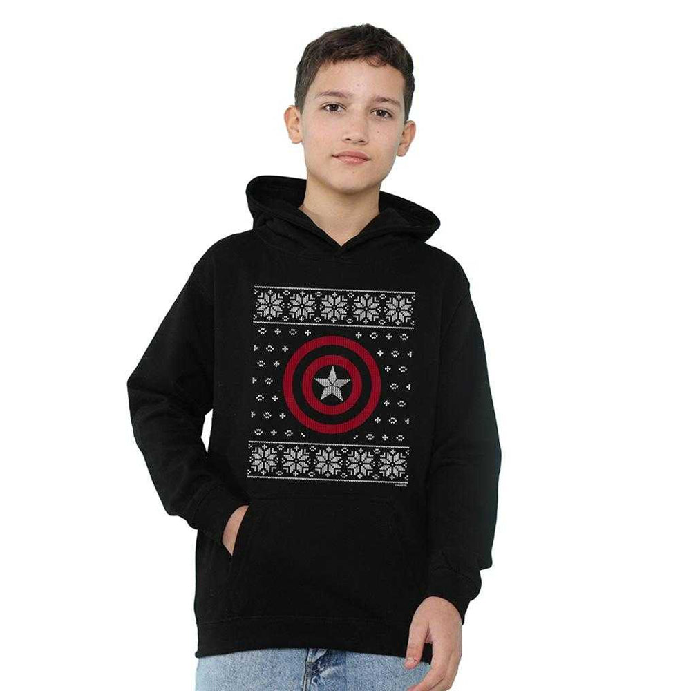 Black - Lifestyle - Captain America Childrens-Kids Shield Pull Over Christmas Hoodie