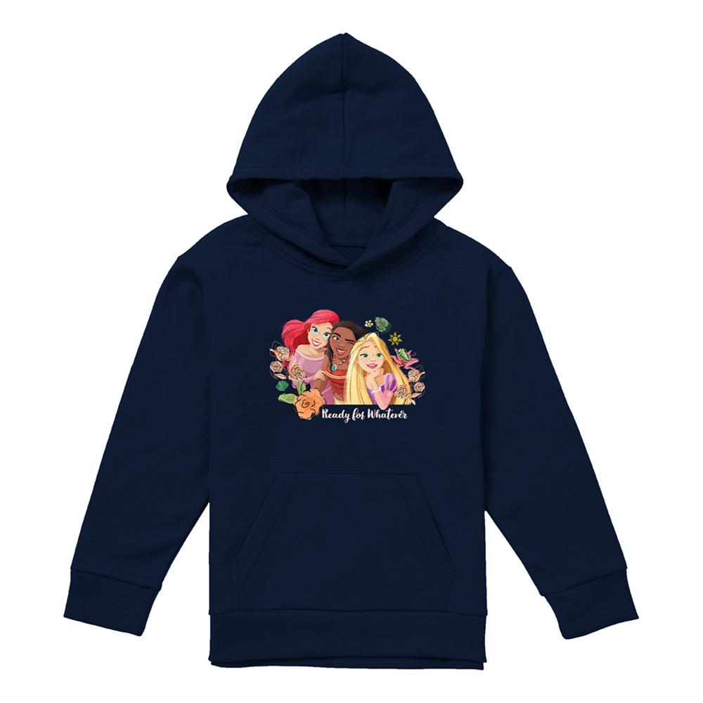 Navy - Front - Disney Princess Childrens-Kids Ready For Whatever Ariel Moana Rapunzel Pullover Hoodie