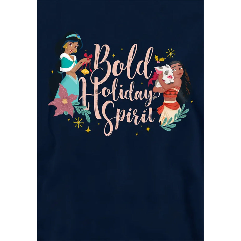 Navy - Side - Disney Princess Childrens-Kids Bold Holiday Spirit Jasmine Christmas Pullover Hoodie