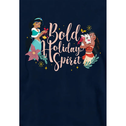 Navy - Side - Disney Princess Childrens-Kids Bold Holiday Spirit Jasmine Christmas Pullover Hoodie
