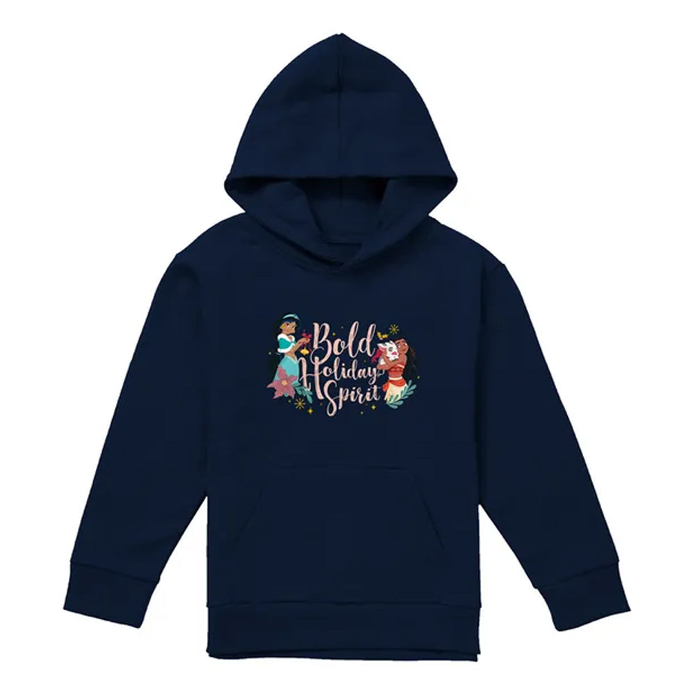 Navy - Front - Disney Princess Childrens-Kids Bold Holiday Spirit Jasmine Christmas Pullover Hoodie