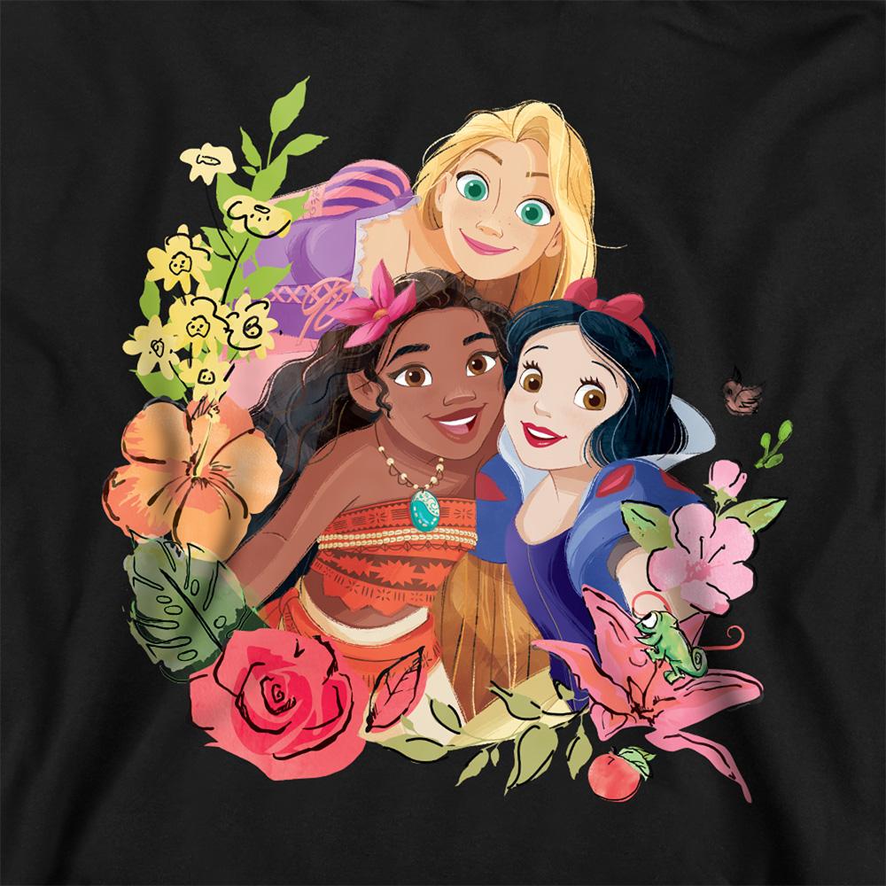 Black - Side - Disney Princess Childrens-Kids Rapunzel Moana Snow White Bouquet Pullover Hoodie