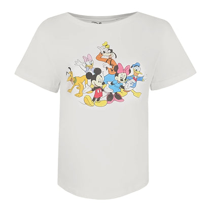 Vintage White - Front - Disney Womens-Ladies Mickey Minnie & The Gang T-Shirt