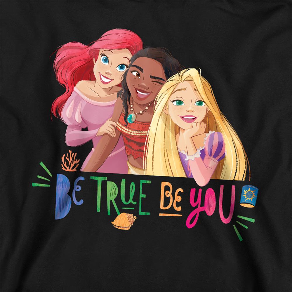 Black - Side - Disney Princess Childrens-Kids Be True, Be You Ariel Moana Rapunzel Pullover Hoodie