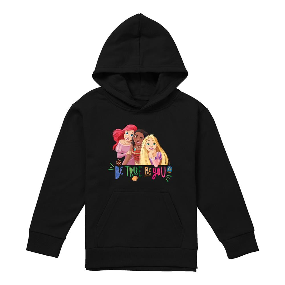 Black - Front - Disney Princess Childrens-Kids Be True, Be You Ariel Moana Rapunzel Pullover Hoodie
