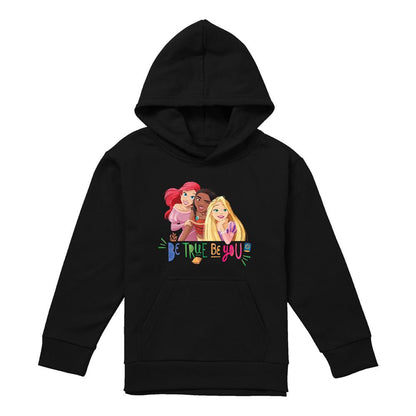 Black - Front - Disney Princess Childrens-Kids Be True, Be You Ariel Moana Rapunzel Pullover Hoodie