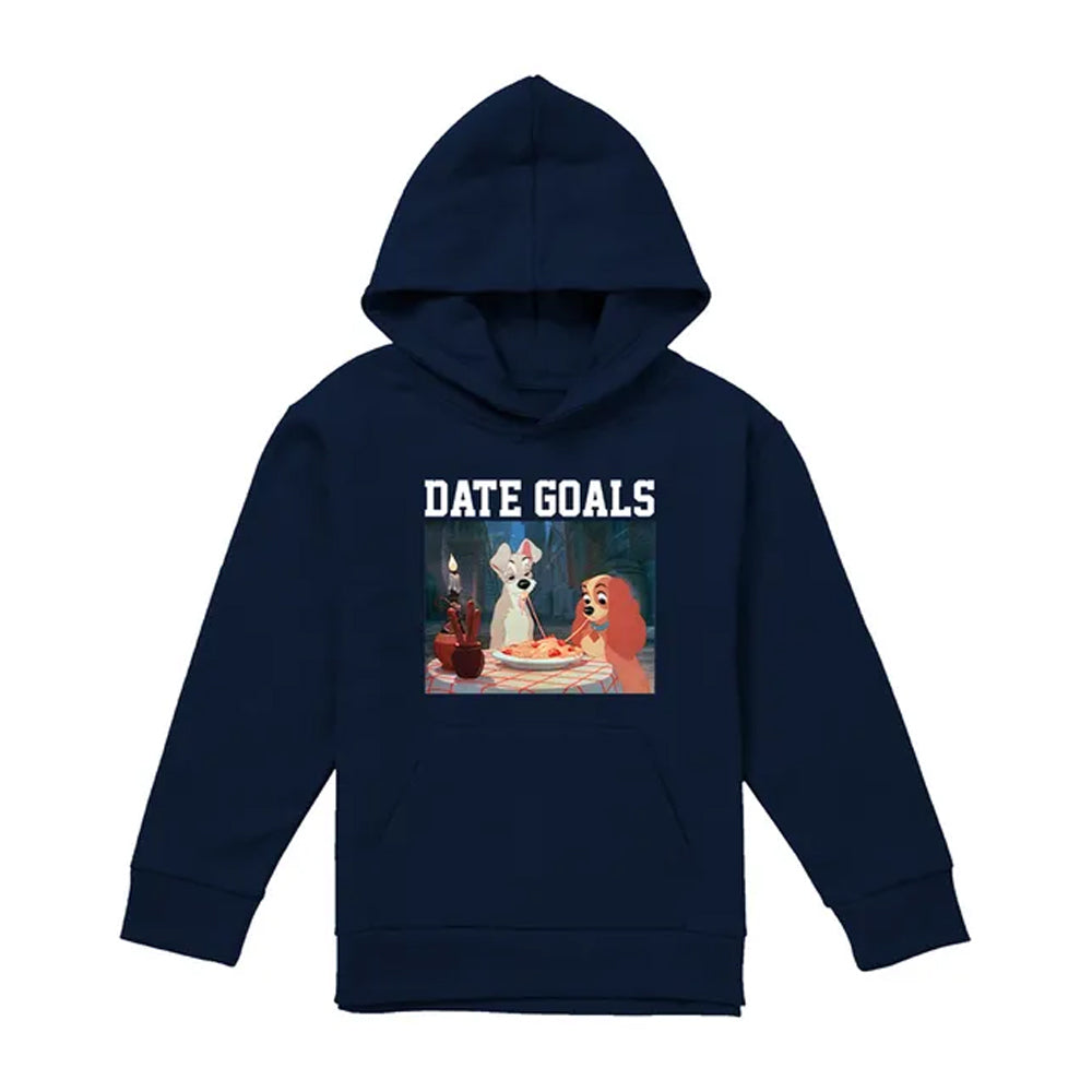 Navy - Front - Lady And The Tramp Childrens-Kids Date Goals Valentine`s Day Hoodie