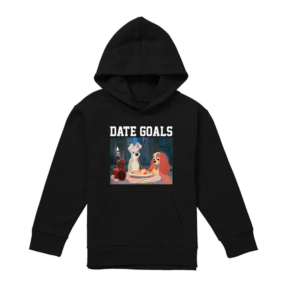 Black - Front - Lady And The Tramp Childrens-Kids Date Goals Valentine`s Day Hoodie