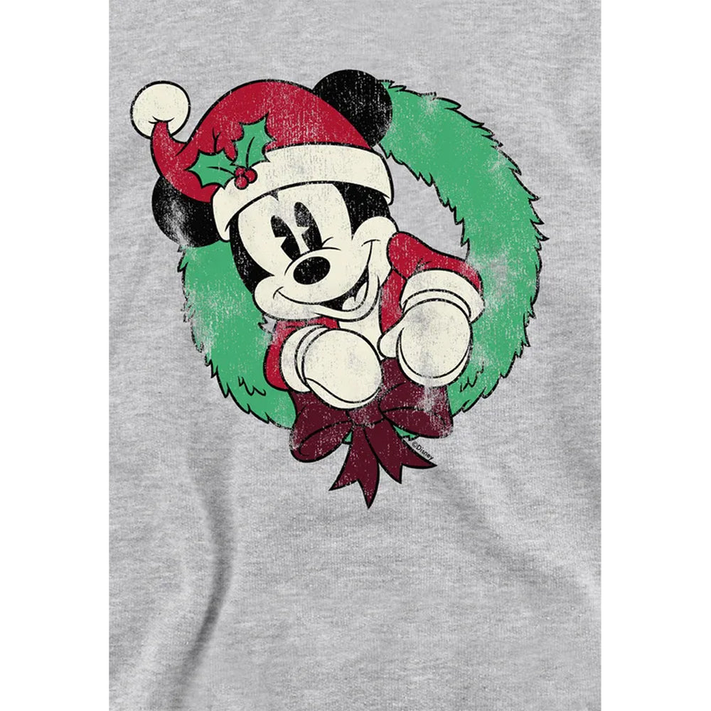 Athletic Heather - Side - Disney Childrens-Kids Mickey Mouse Wreath Heather Christmas Hoodie