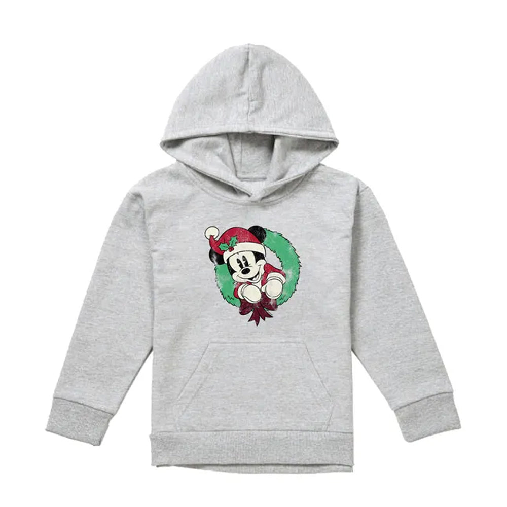 Athletic Heather - Front - Disney Childrens-Kids Mickey Mouse Wreath Heather Christmas Hoodie