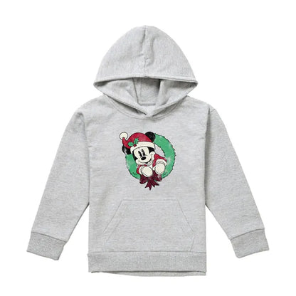 Athletic Heather - Front - Disney Childrens-Kids Mickey Mouse Wreath Heather Christmas Hoodie