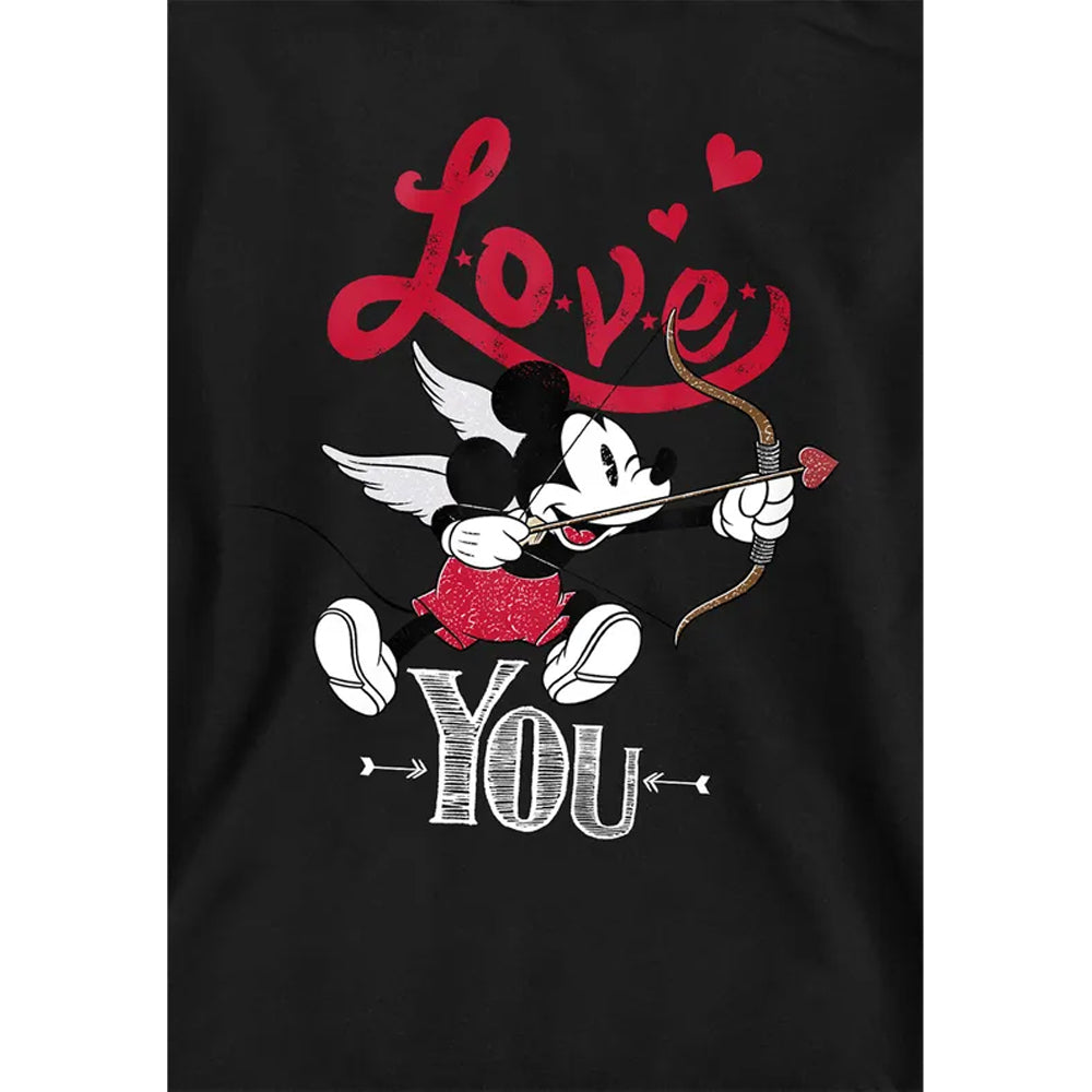 Black - Side - Disney Childrens-Kids Love You Mickey Mouse Cupid Valentine`s Day Hoodie