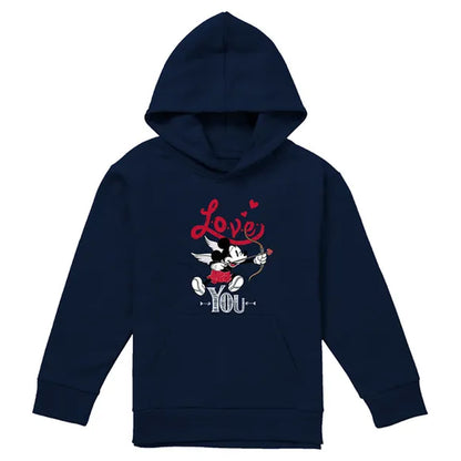 Navy - Front - Disney Childrens-Kids Love You Mickey Mouse Cupid Valentine`s Day Hoodie