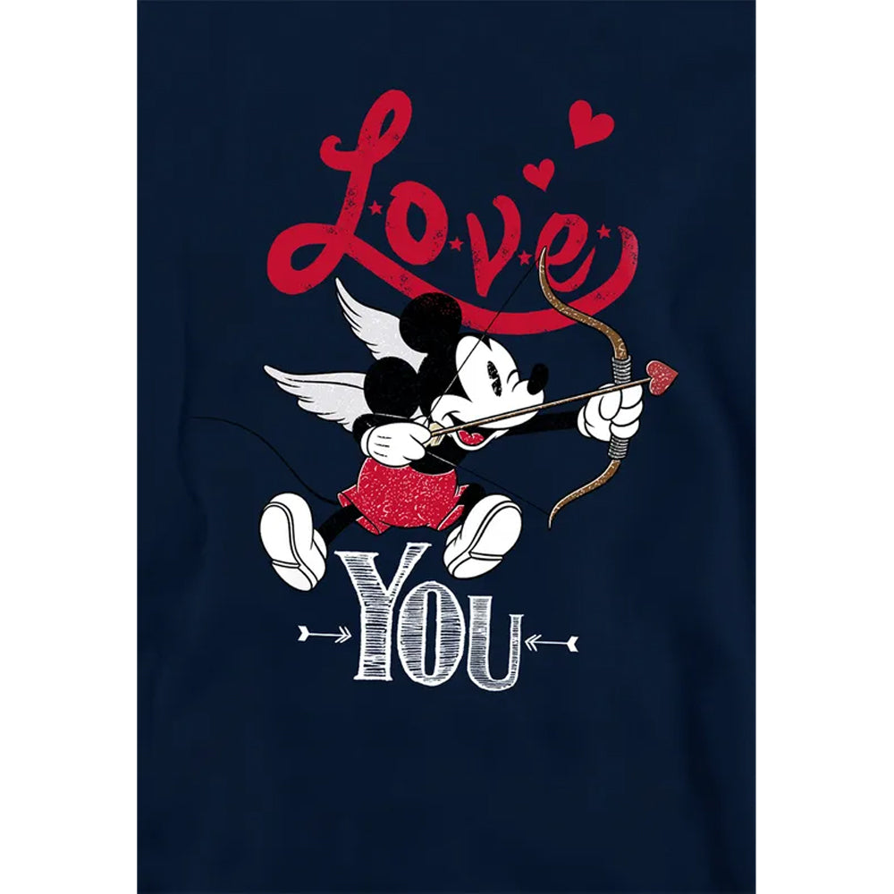 Navy - Side - Disney Childrens-Kids Love You Mickey Mouse Cupid Valentine`s Day Hoodie