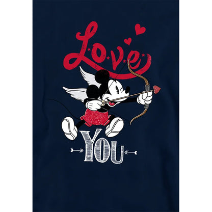 Navy - Side - Disney Childrens-Kids Love You Mickey Mouse Cupid Valentine`s Day Hoodie