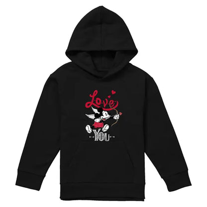 Black - Front - Disney Childrens-Kids Love You Mickey Mouse Cupid Valentine`s Day Hoodie