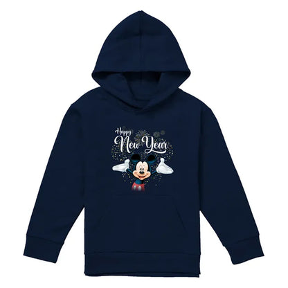 Navy - Front - Mickey Mouse Childrens-Kids Firework New Year Hoodie