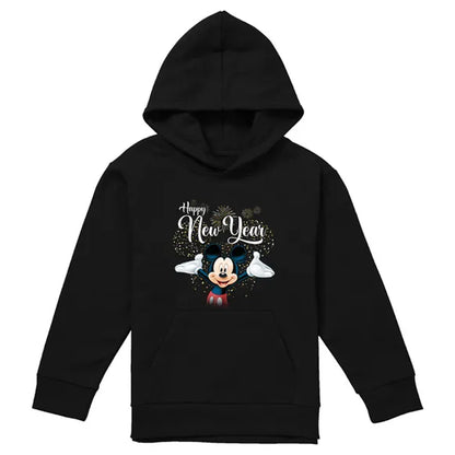 Black - Front - Mickey Mouse Childrens-Kids Firework New Year Hoodie