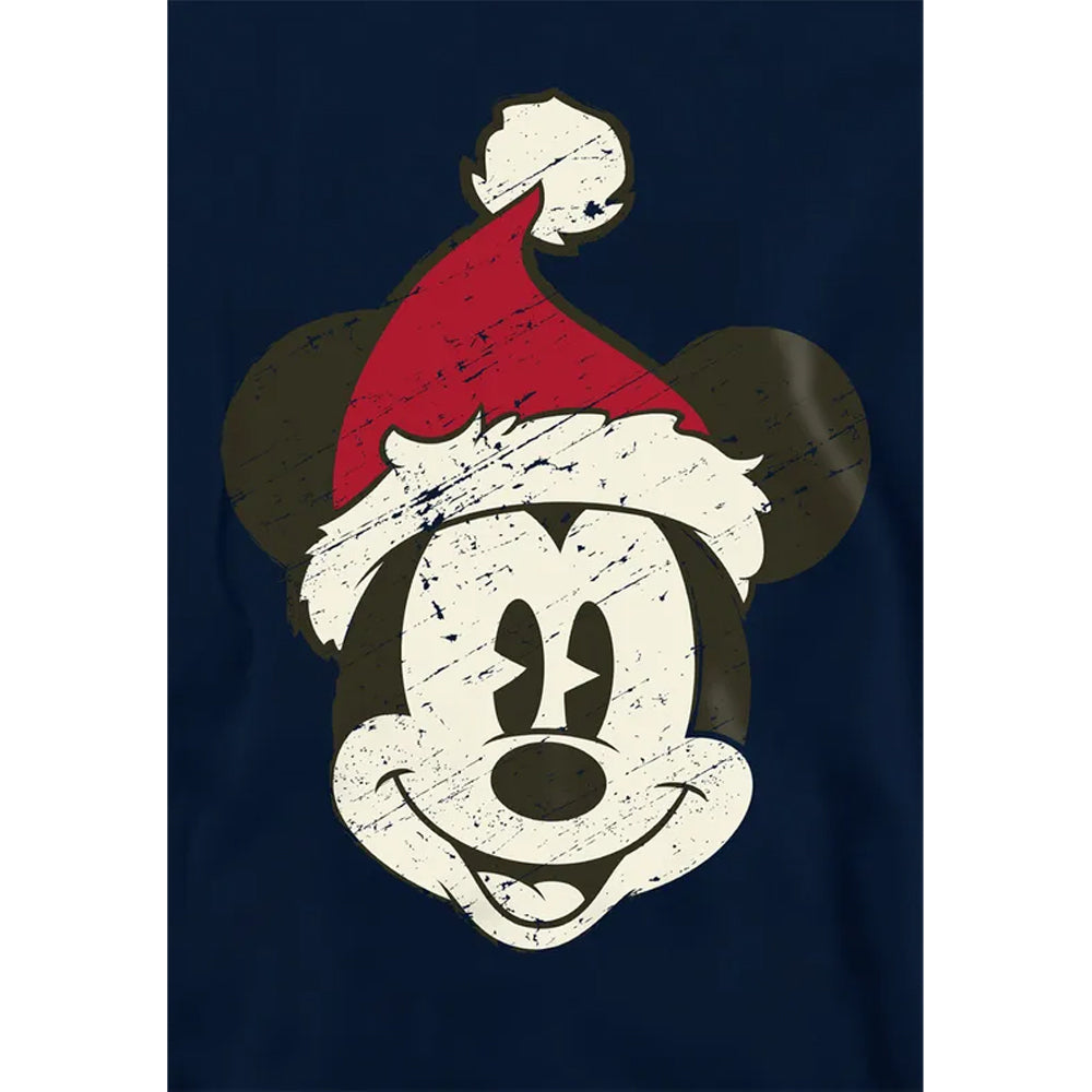 Navy - Side - Mickey Mouse Childrens-Kids Santa Face Hoodie