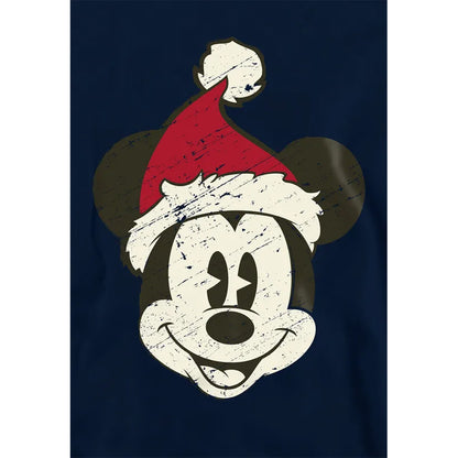 Navy - Side - Mickey Mouse Childrens-Kids Santa Face Hoodie