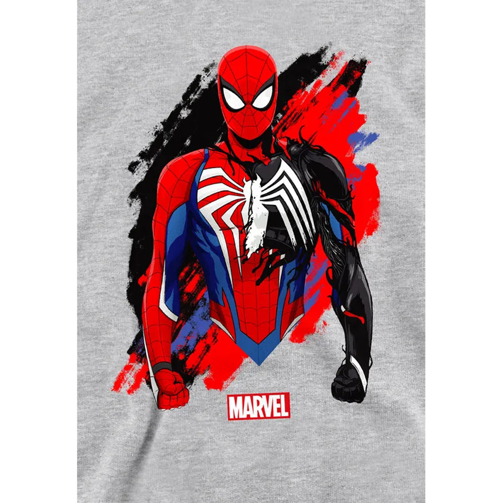 Athletic Heather - Side - Spider-Man Childrens-Kids Symbiote Heather Pull Over Hoodie