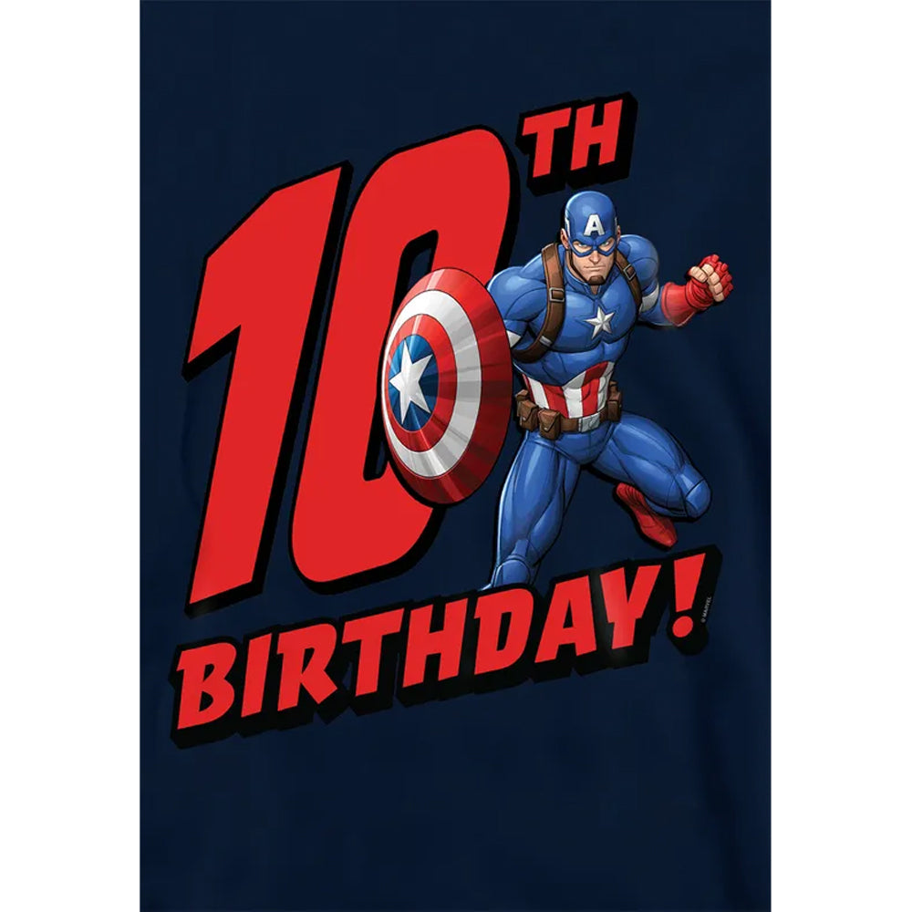 Navy - Side - Captain America Childrens-Kids 10th Birthday Pull Over Hoodie