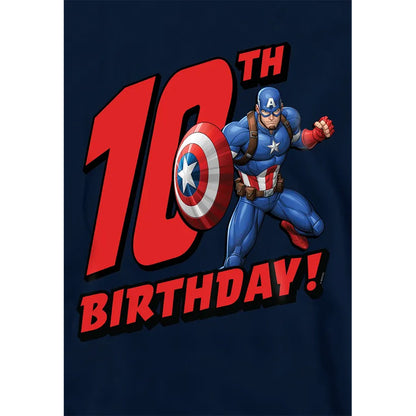 Navy - Side - Captain America Childrens-Kids 10th Birthday Pull Over Hoodie