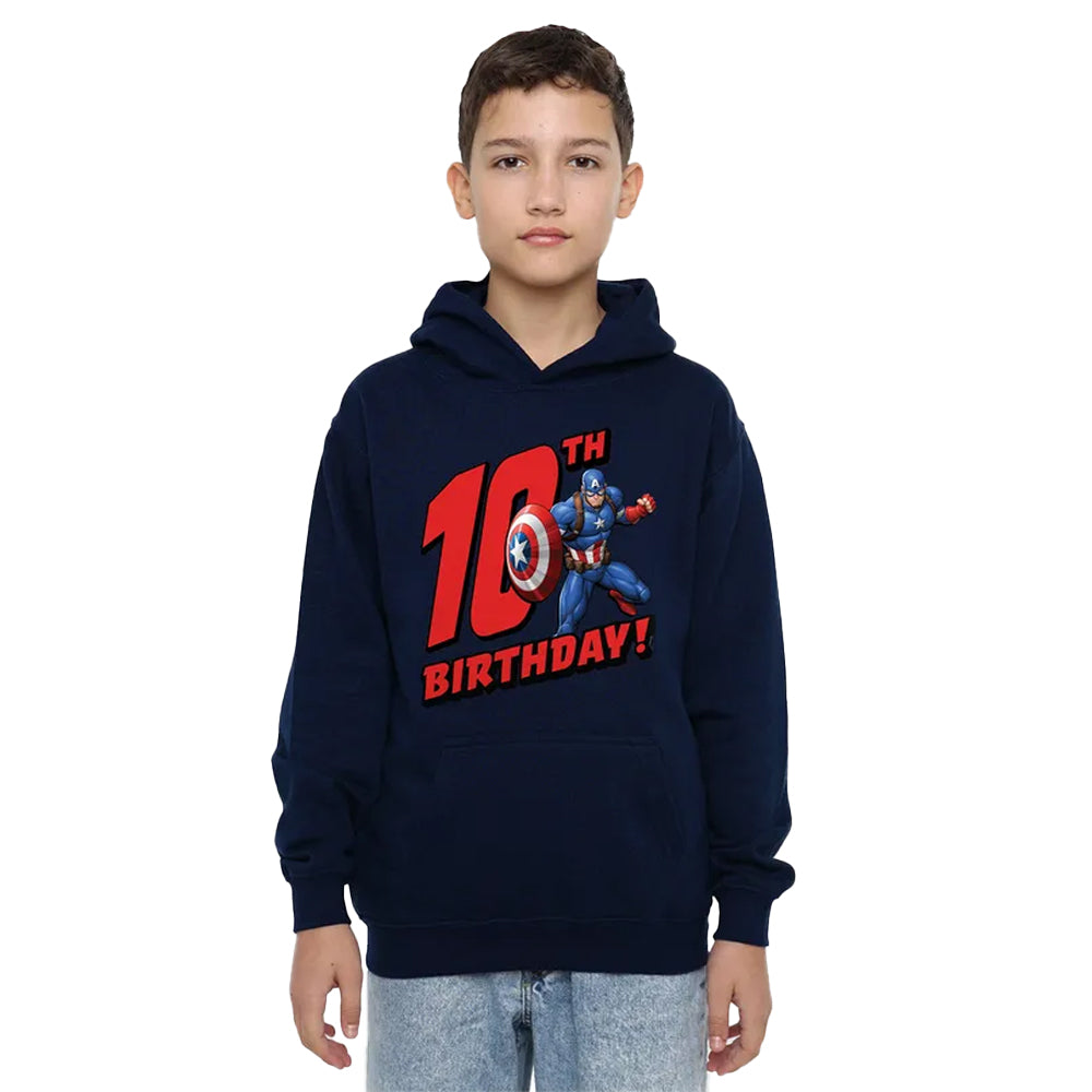 Navy - Lifestyle - Captain America Childrens-Kids 10th Birthday Pull Over Hoodie