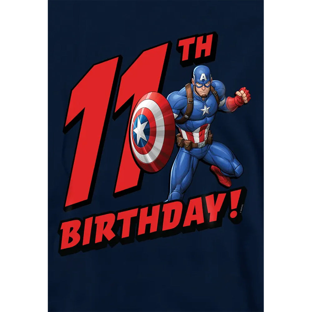 Navy - Side - Captain America Childrens-Kids Pull Over 11th Birthday Hoodie
