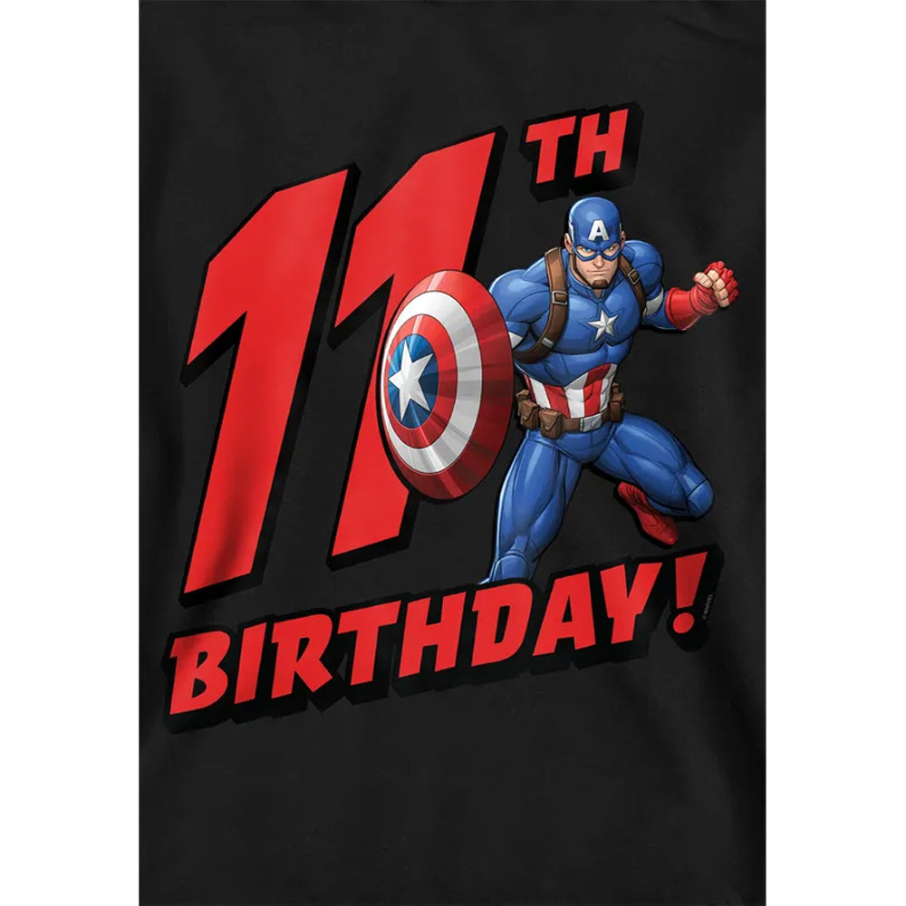 Black - Side - Captain America Childrens-Kids Pull Over 11th Birthday Hoodie