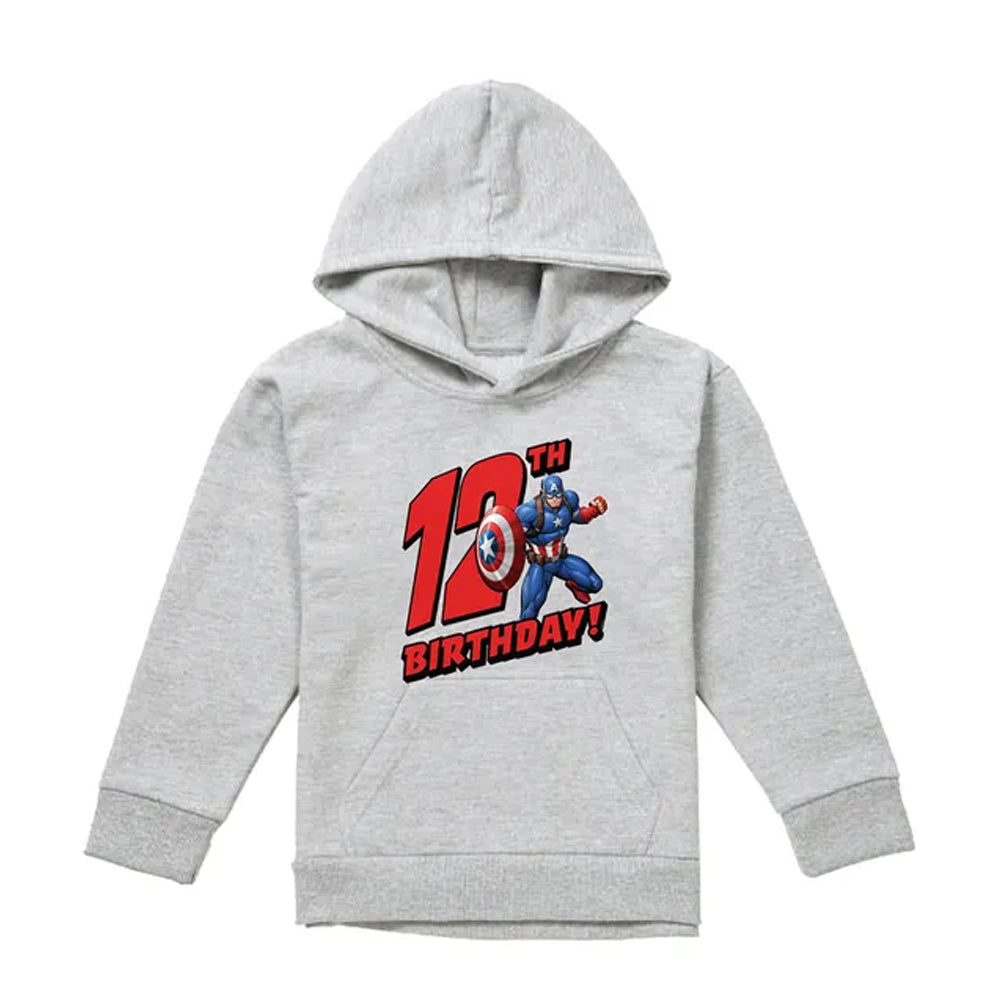 Athletic Heather - Front - Captain America Childrens-Kids 12th Birthday Heather Pull Over Hoodie